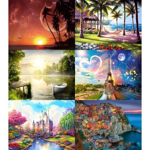 Diamond painting kit, 5D embroidery painting kit for gem cross stitch crafts, landscape mosaic, 3D, gift with round diamond