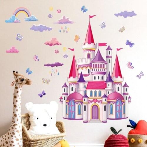 Fantasy Castle Wall Stickers Cartoon Rainbow Girl Room Decoration Kids Bedroom Decor Aesthetic Childern Nursery Vinly Wallpaper