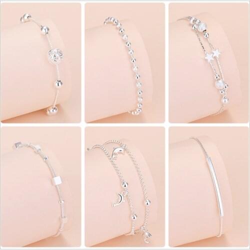 New Multi-style Fashion Original 925 Silver Bracelet For Women Heart Pendant Beads Charms Bangles Party Jewelry Accessories Gift