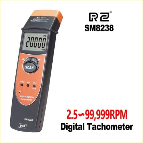 Handheld Digital Tachometer Multifunction LCD Speedometer 2.5-99999RPM USB Interface Precision Speed Data Logger SM8238