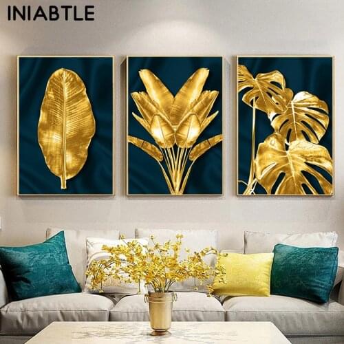 Golden Leaves Plant Posters Prints Tropical Leaf Wall Art Abstract Canvas Painting Modern Nordic Picture Living Room Home Decor