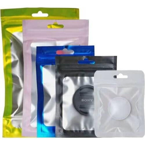 100Pcs Clear Plastic Colorful Matte Aluminum Mylar Foil Zip Lock Bag with Hang Hole Tear Notch Resealable Food Snack Tea Pouches