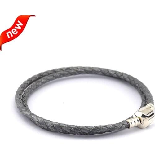 Gray Leather Bracelets 100% 925 Authentic Sterling Silver Fine Jewelry Free Shipping