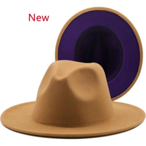 Fedora hat color camel + purple fedora hat Panama felt hat male jazz hat church hat ladies fedora hat шляпаженская