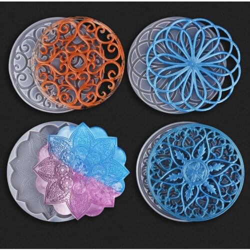 Coaster Silicone Mold Round Mandala Flower Tray DIY Crystal UV Epoxy Resin Mold Handmade Crafts Casting Mould Home Decoration