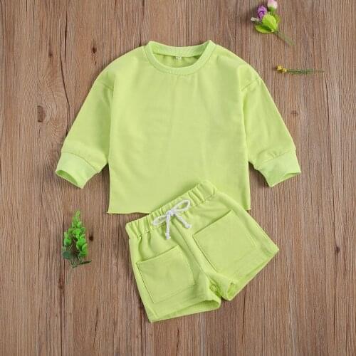 Toddler Kid Boy Girl Clothes Set Long Sleeve Sweatshirt Shorts Outfits Solid Color Tracksuit Autumn Spring Clothes