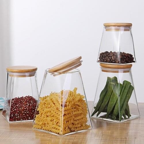 Glass Food Storage Jar, Airtight Container Sets for Kitchen, Food Storage Canisters with Bamboo Lid for Tea, Coffee, Spice