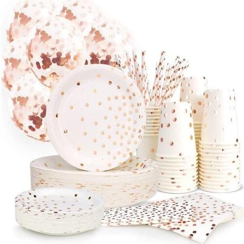 Party Tableware Rose Gold Balloon Valentines Day Wedding Decoration Baby Shower Tablecloth Paper Plate Birthday Party Supplies