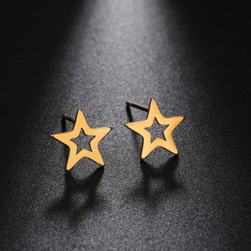 Teamer Stainless Steel Stud Earrings Star Pentagram Triangle Korean Earrings for Women Girls Gifts Black Gold Color Ear Jewelry