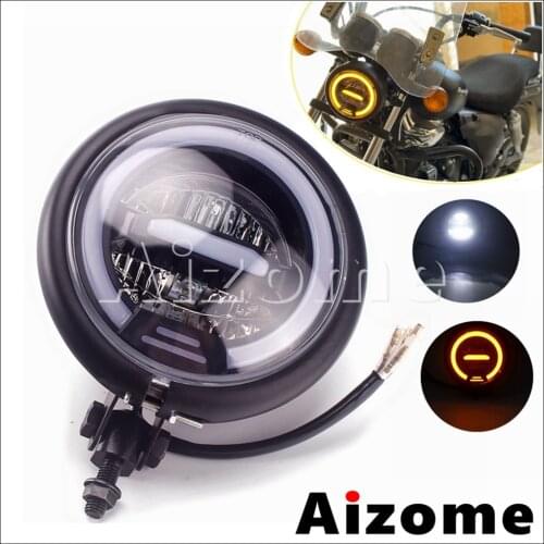 Universal 9-32V Cafer Racer Motorcycle Retro LED Headlamp Headlight For Harley Chopper Bobber Scrambler Daytime Running Lights