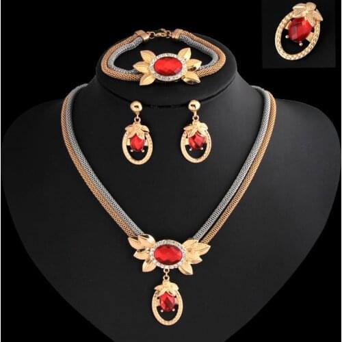 High Quality Pretty Rhinestone Flower Necklace Earring Bracelet Brooch Set For Women 4-Piece Jewelry Set