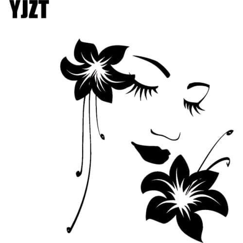 YJZT 11.5*13.4M Flower Girl Woman Face Modern Black/Silver Vinyl Decals Car Sticker C20-0037