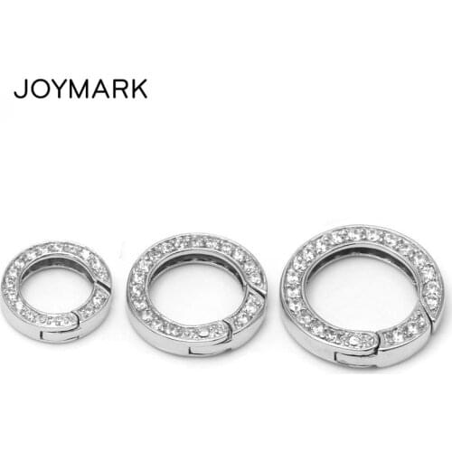 925 Sterling Silver Micro Pave Zircon Round Spring Ring Clasp Closure For DIY Necklace And Bracelet SC-CZ037