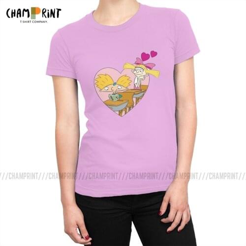 Womens Arnold And Helga T-shirt Hey Arnold 90s Cartoon Football Head T Shirts Fashion Tee Shirt Tops Casual Female Clothes