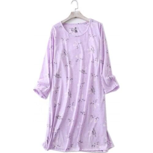 2021 Autumn Female Casual Loosen Nightgown Ladies Cotton Sleepwear dress Women Long Sleeve Round collar Plus size sleepshirts