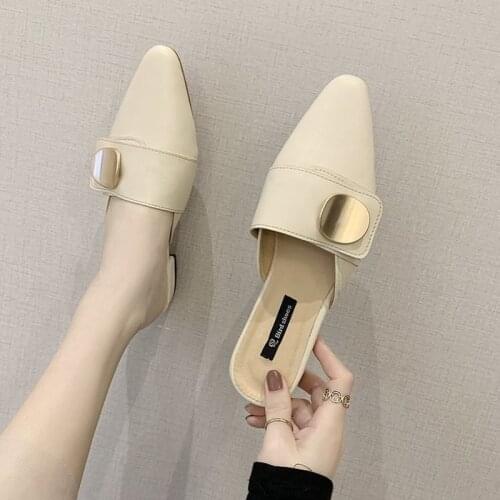 Point-toed Semi-slippers for Women Spring/summer 2021 Slacker Mueller Shoes with Thick Heel Middle Heels for Women Slippers