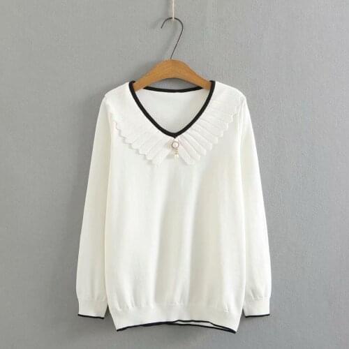 Ladies sweater oversize autumn winter 2021 NEW black white yellow womens clothing fashion lace collar beading Womens jumper