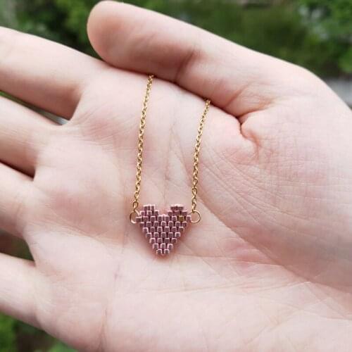 FAIRYWOO Simple Love Tiny Necklace Heart Miyuki Fashion Crystal Jewelry Woman Girlfriend Gift Rose Gold Cute Sweet Heart Choker