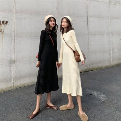 Women Casual Maxi Dress Long Sweater Dresses Knitted Women Dress Autumn 2020