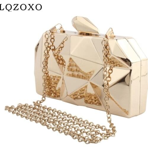Golden Luxury Women Evening Bags Chain Shoulder Handbags 2021 New Design Party Wedding Day Clutch Silver Black Gold Purse