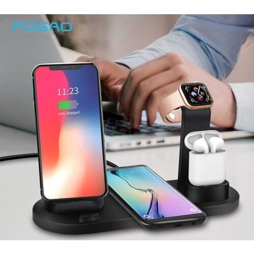 10W 4 In 1 Qi Wireless Charging Station Dock for Apple Watch 6 5 4 3 AirPods Charger For iPhone 12 11 XS XR X 8 Samsung S20 S10