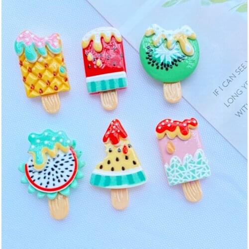 12Pcs Kawaii Cute Mixed fruit popsicle Flat back Resin Cabochons Scrapbooking DIY Jewelry Craft Decoration Accessories D67