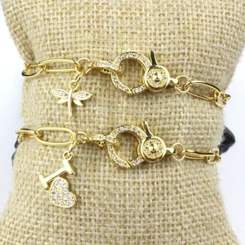 7.5inch 5pcs/lot New design colorful cz bracelet,dragonfly/heart cubic zircon component,popular plated bracelet cheap wholesale