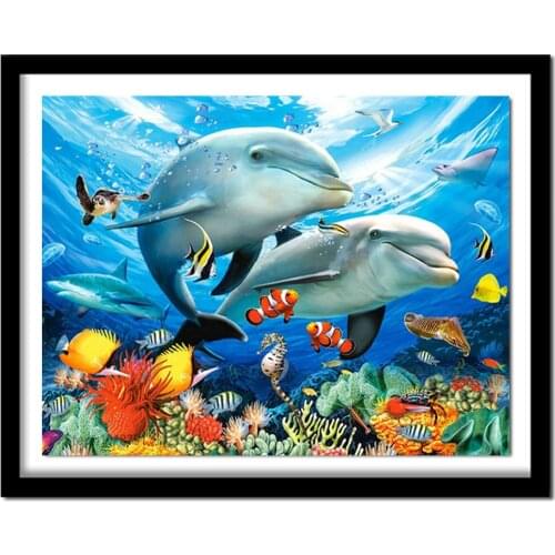 Diamond Embroidery Undersea scenery 5D DIY Diamond Painting dolphin picture rhinestone Round Full Diamond Cross Stitch