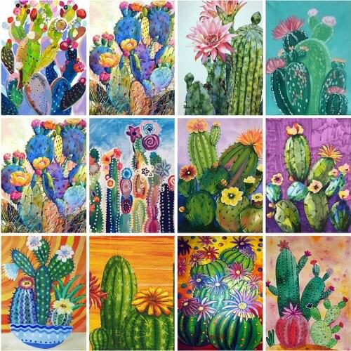 HUACAN 5d Diamond Painting Cactus DIY Mosaic Plant Handicraft Full Square Diamond Embroidery Cartoon Landscape Home Decor