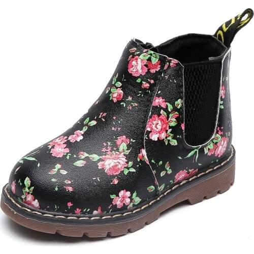 PatPat Toddler Girl Pretty Floral Print Fleece-lining Leather Boots