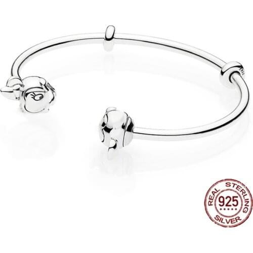 2018 New 100% 925 Sterling Silver Moments Lovely Open Bangle Bracelet Charm Bead For European Women of Fashion DIY Jewelry Gift