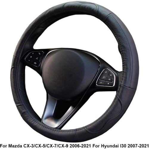 Cow True Leather Car Steering Wheel Cover For Mazda CX-3 CX-5 CX-7 2006 - 2021 For Hyundai I30 2007 - 2021 M Size Steering Wheel