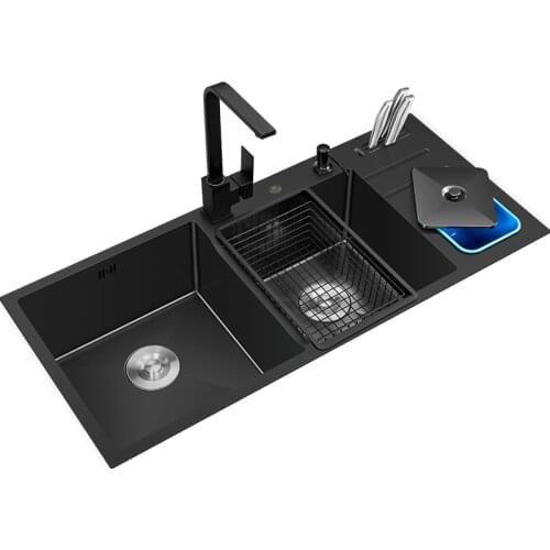 90x50cm Black Kitchen Sink with Thawing Plate Above Counter Stainless Steel Sink Single Bowl Kitchen Sink