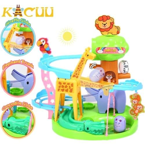Slide Track Blocks Marble Race Run Kid Toy Racing Tumbler Animal Block Kits Double Track Interactive Racing Funnel Slides Child