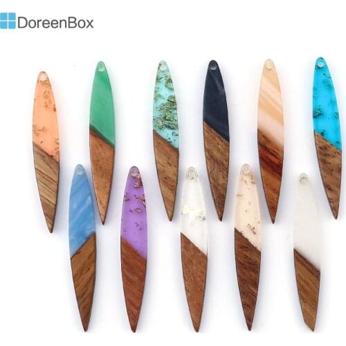 Doreen Box Secret Wood Resin & Wood Charms Pendants Wood Effect Resin Pendants Strip Natural for DIY Jewelry 4.3cm x 0.7cm,3 PCs