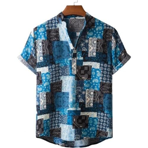 Men Shirt Hawaiian Shirt Fashion 7 Colors Printing Turn-down Collar Cotton Blend Short Sleeve Top Men Single Breasted Men Shirt