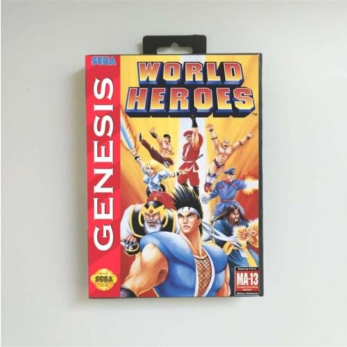 World Heroes - USA Cover With Retail Box 16 Bit MD Game Card for Sega Megadrive Genesis Video Game Console