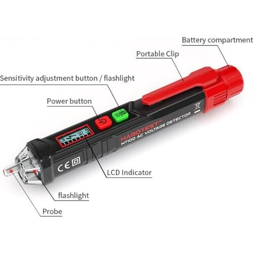 Voltage Indicator HT100 12-1000V AC Voltage Detector Sensor Electric Tester 3 Phase Rotation Non Contact Tester Pen LED Light