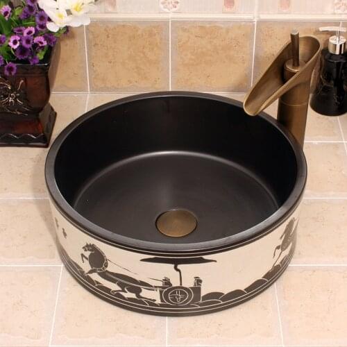 Ceramic art basin above counter basin washbasin washbasin basin straight black and white carriage LO613309