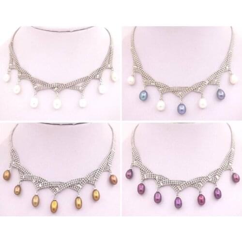 7mm-8X9mm Teardrop Pearl Pendant Chain Necklace 16-18" Strand Choose Color
