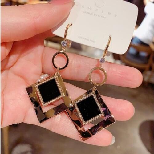 Korean Version of Square Zircon Earrings Wild Long Ear Studs