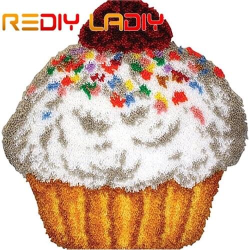 Latch Hook Rug Kit Crocheting Carpet Rug Icecream Cookie Acrylic Yarn Pre-Printed Canvas Cushion Mat Crochet Tapestry Sofa Decor