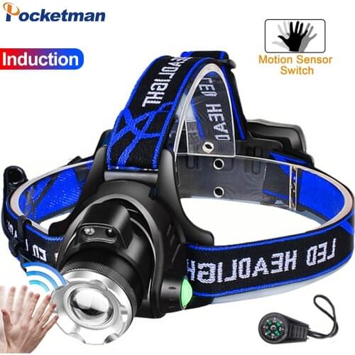 90000LM Powerful Headlamp Sensor Light T6/L2/V6 LED Head Light Waterproof Head Lamp Head Flashlight Torch Use 2*18650 Battery