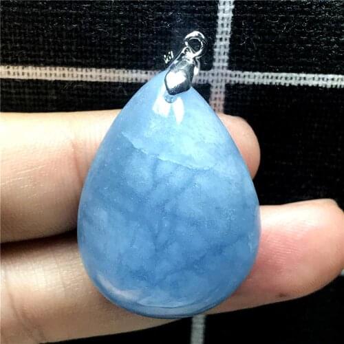 Natural Blue Aquamarine Pendant For Woman Man 31x23x12mm Gemstone Clear Water Drop Beads Silver Necklace Pendant Jewelry AAAAA