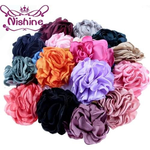 Nishine 100pcs 3.2" Artificial Flatback Rolled Burn Flowers Kids Handmade Rosette for Headband Hairpins Gilrs Hair Accessories