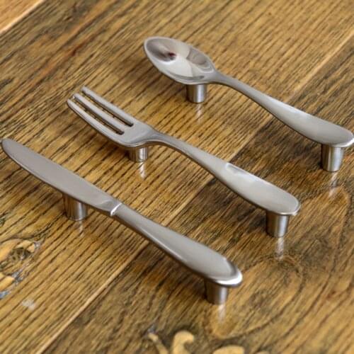 New Creative Satin Nickel Tableware Spoon Knife Fork Kitchen Cupboard Cabinet Handles\Drawer Dresser Knobs\Furniture Pulls Bars