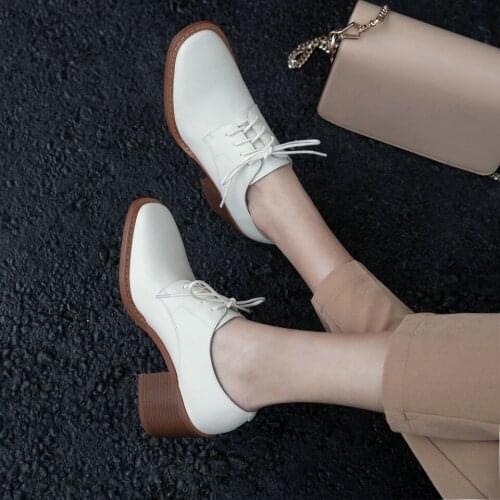 EshtonShero new spring autumn casual high-heels women shoes sexy thick heels platform lace up ladies pumps Black White Size 3-9