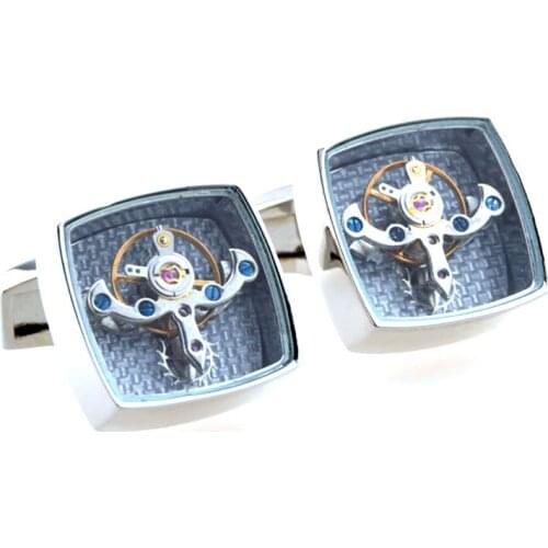 New Arrivals Fashion Letter Cufflinks Mens Shirt Charm Tourbillon Square Cufflinks Automatic Mechanical Cufflinks Watches