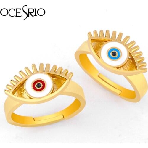 OCESRIO Turkish Evil Eye Blue Eye Rings Gold Filled Luxury Fingers Adjustable Open Rings Enamel Statements Lucky Jewelry rig-j11