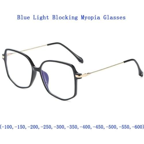 New 2021 Fashion Large Frame Anti Blue Ray Myopia Glasses for Women Men Nearsighted Spectacles Students Shortsighted Eyeglasses